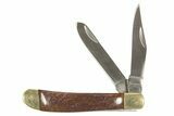 Pocket Knife With Fossil Dinosaur Bone (Gembone) Inlays #327576-1